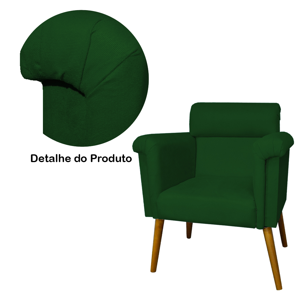Kit 02 Poltronas Decorativa Elisa Pés Palito Suede Verde