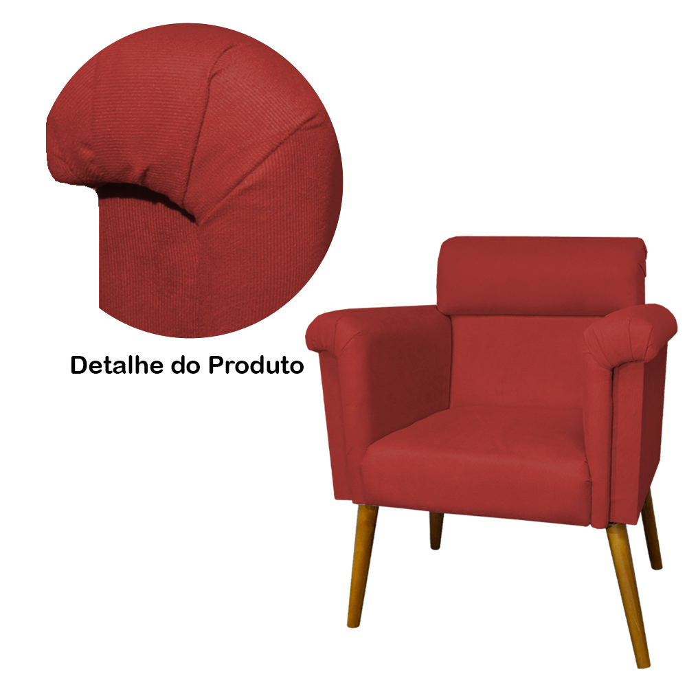 Kit 02 Poltronas Decorativa Elisa Pés Palito Suede Vermelho