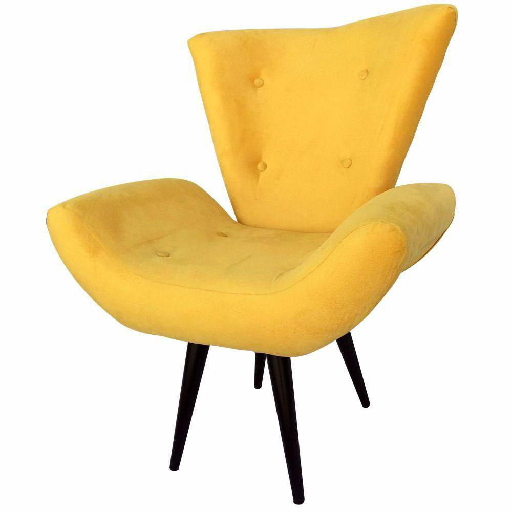 Kit 02 Poltronas Decorativa Emília Pés Tabaco Suede Amarelo - DS Móveis
