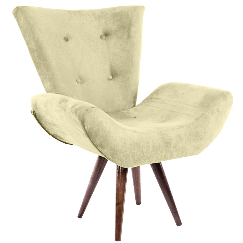 Kit 02 Poltronas Decorativa Emília Pés Tabaco Suede Bege - DS Móveis