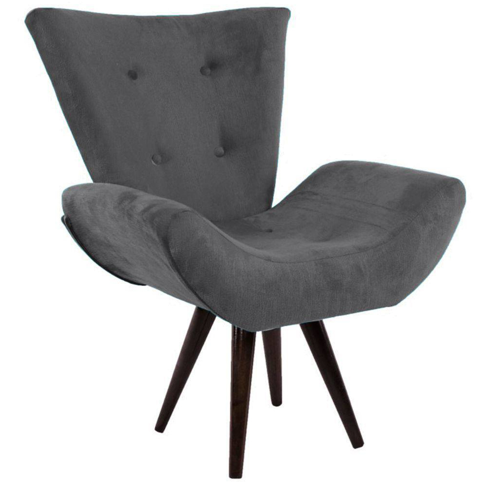 Kit 02 Poltronas Decorativa Emília Pés Tabaco Suede Cinza - DS Móveis