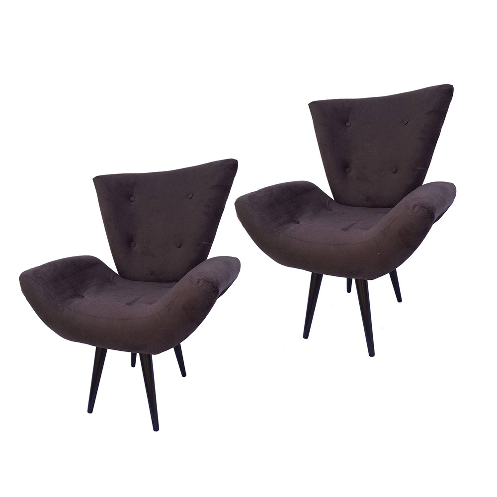 Kit 02 Poltronas Decorativa Emília Pés Tabaco Suede Marrom - DS Móveis