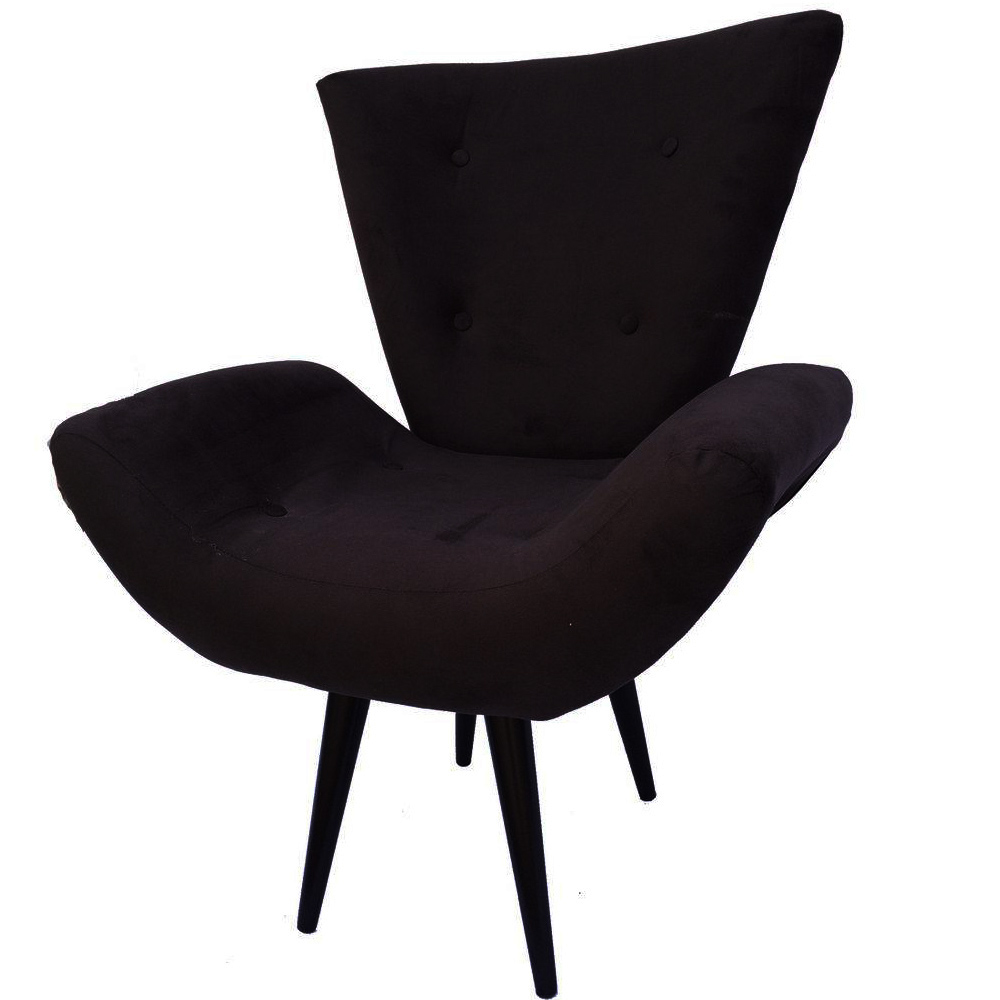 Kit 02 Poltronas Decorativa Emília Pés Tabaco Suede Preto - DS Móveis