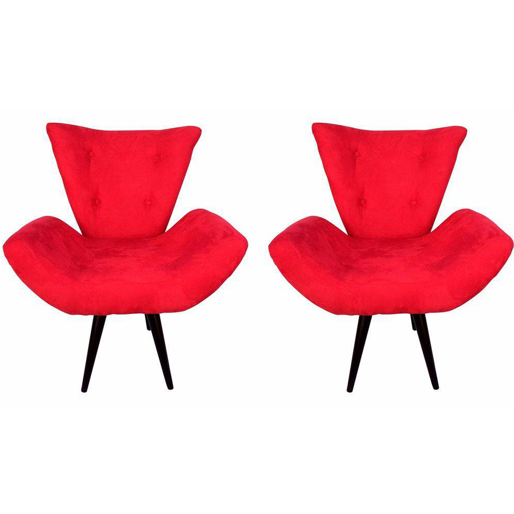 Kit 02 Poltronas Decorativa Emília Pés Tabaco Suede Vermelho - DS Móveis
