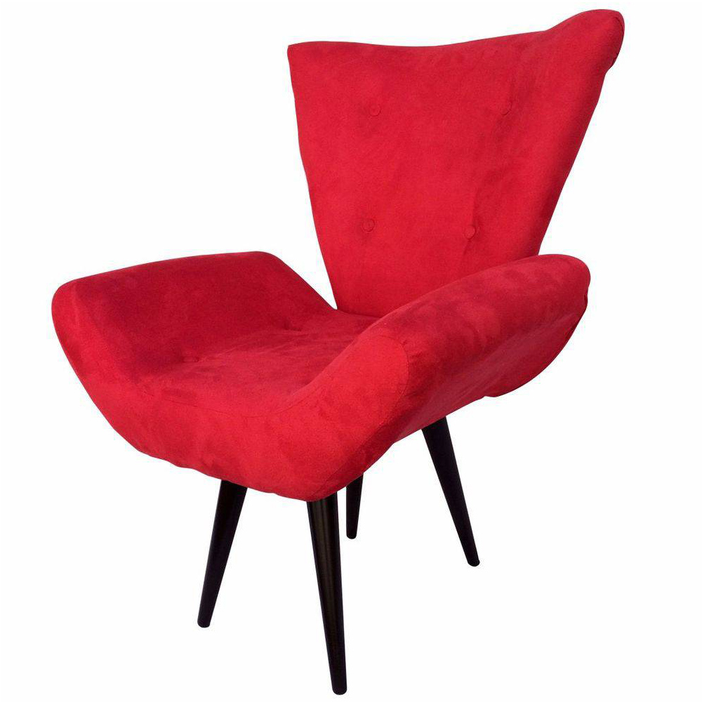 Kit 02 Poltronas Decorativa Emília Pés Tabaco Suede Vermelho - DS Móveis