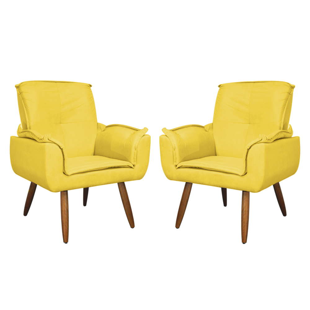 Kit 02 Poltronas Decorativa Emília Plus Amarela - Ds Móveis