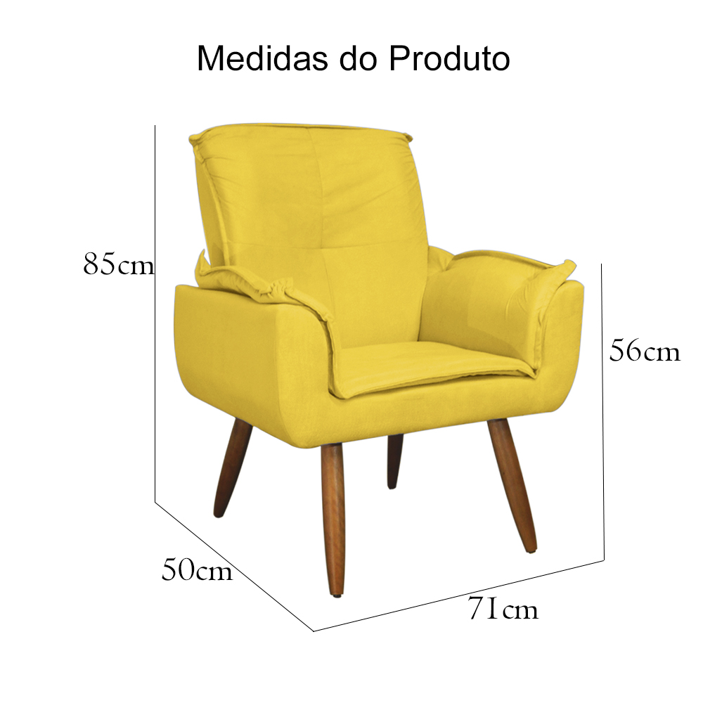Kit 02 Poltronas Decorativa Emília Plus Amarela - Ds Móveis
