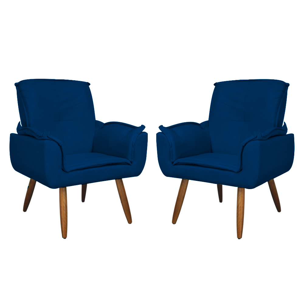 Kit 02 Poltronas Decorativa Emília Plus Suede Azul Marinho - Ds Móveis