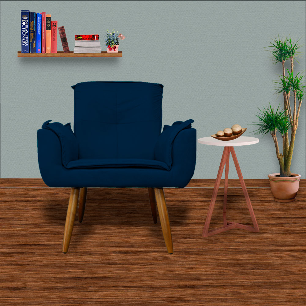 Kit 02 Poltronas Decorativa Emília Plus Suede Azul Marinho - Ds Móveis