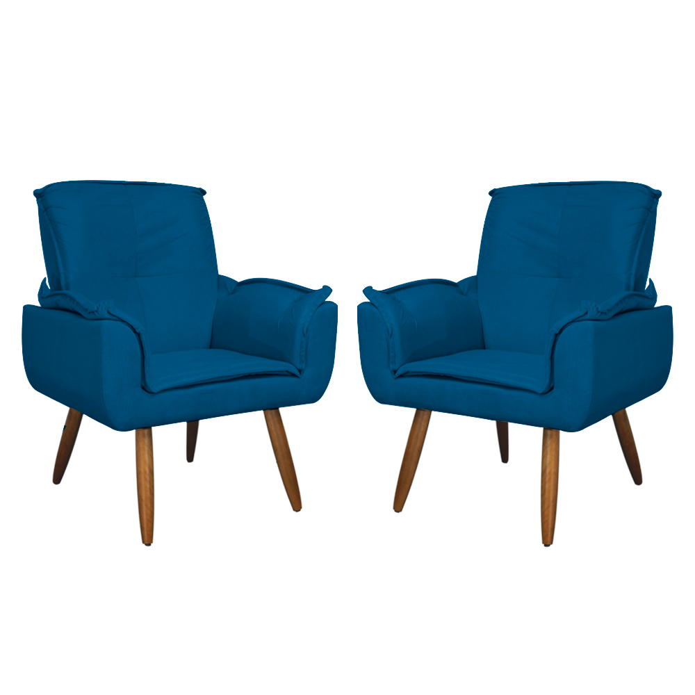 Kit 02 Poltronas Decorativa Emília Plus Suede Azul Royal - Ds Móveis