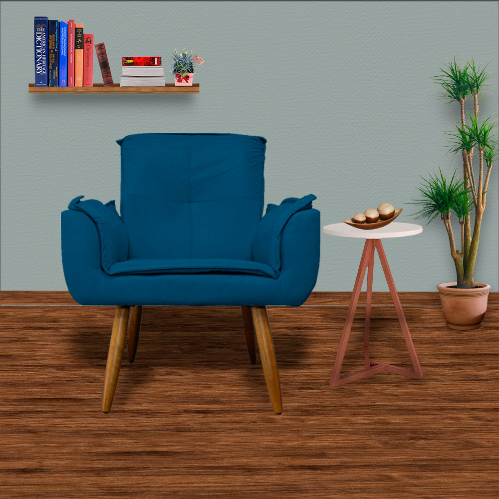 Kit 02 Poltronas Decorativa Emília Plus Suede Azul Royal - Ds Móveis