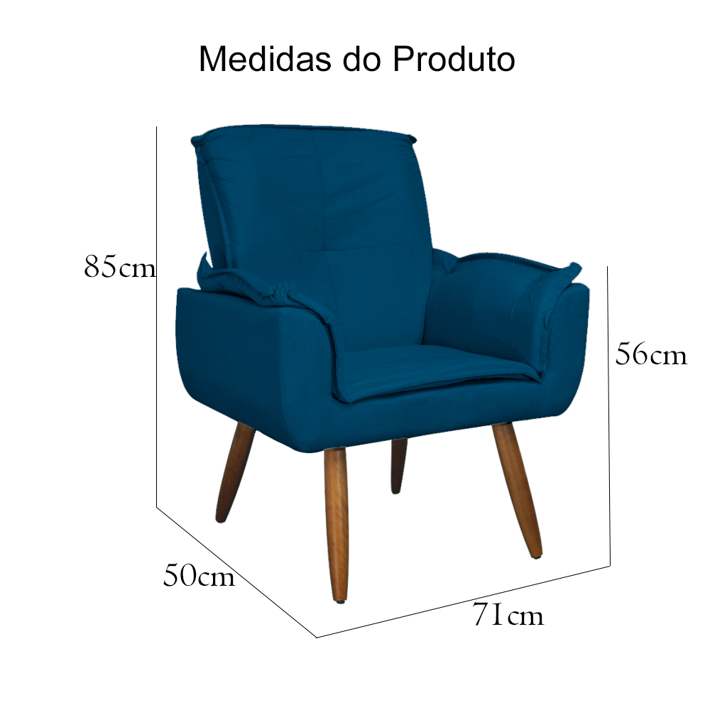 Kit 02 Poltronas Decorativa Emília Plus Suede Azul Royal - Ds Móveis