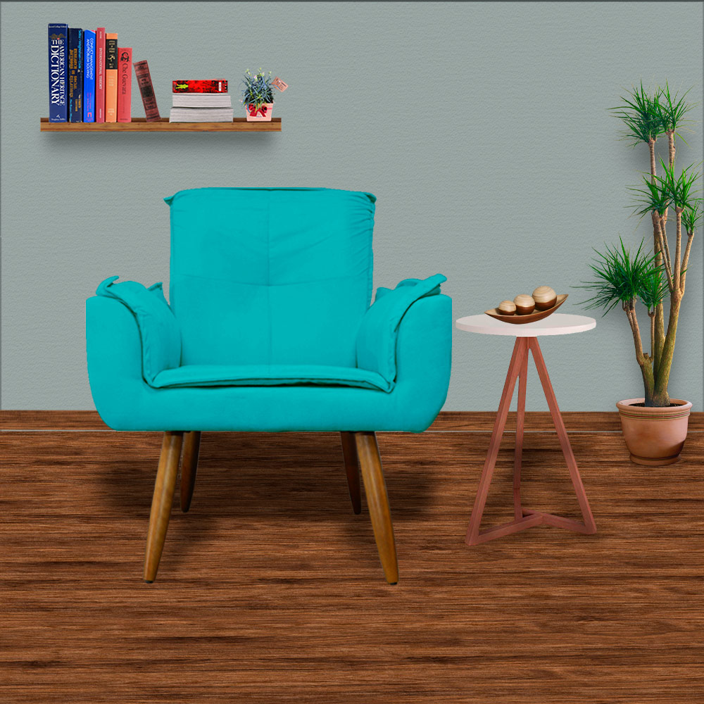Kit 02 Poltronas Decorativa Emília Plus Suede Azul Turquesa - Ds Móveis
