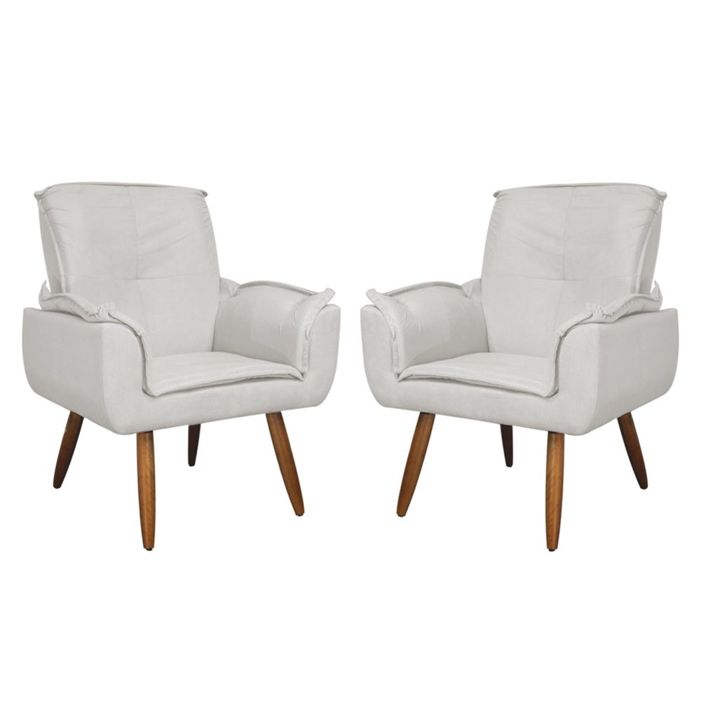 Kit 02 Poltronas Decorativa Emília Plus Suede Bege - Ds Móveis