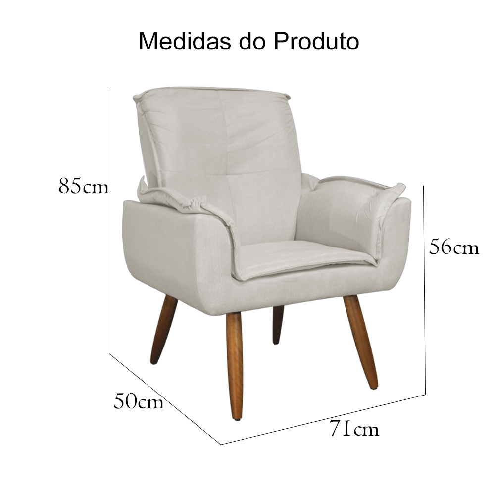 Kit 02 Poltronas Decorativa Emília Plus Suede Bege - Ds Móveis