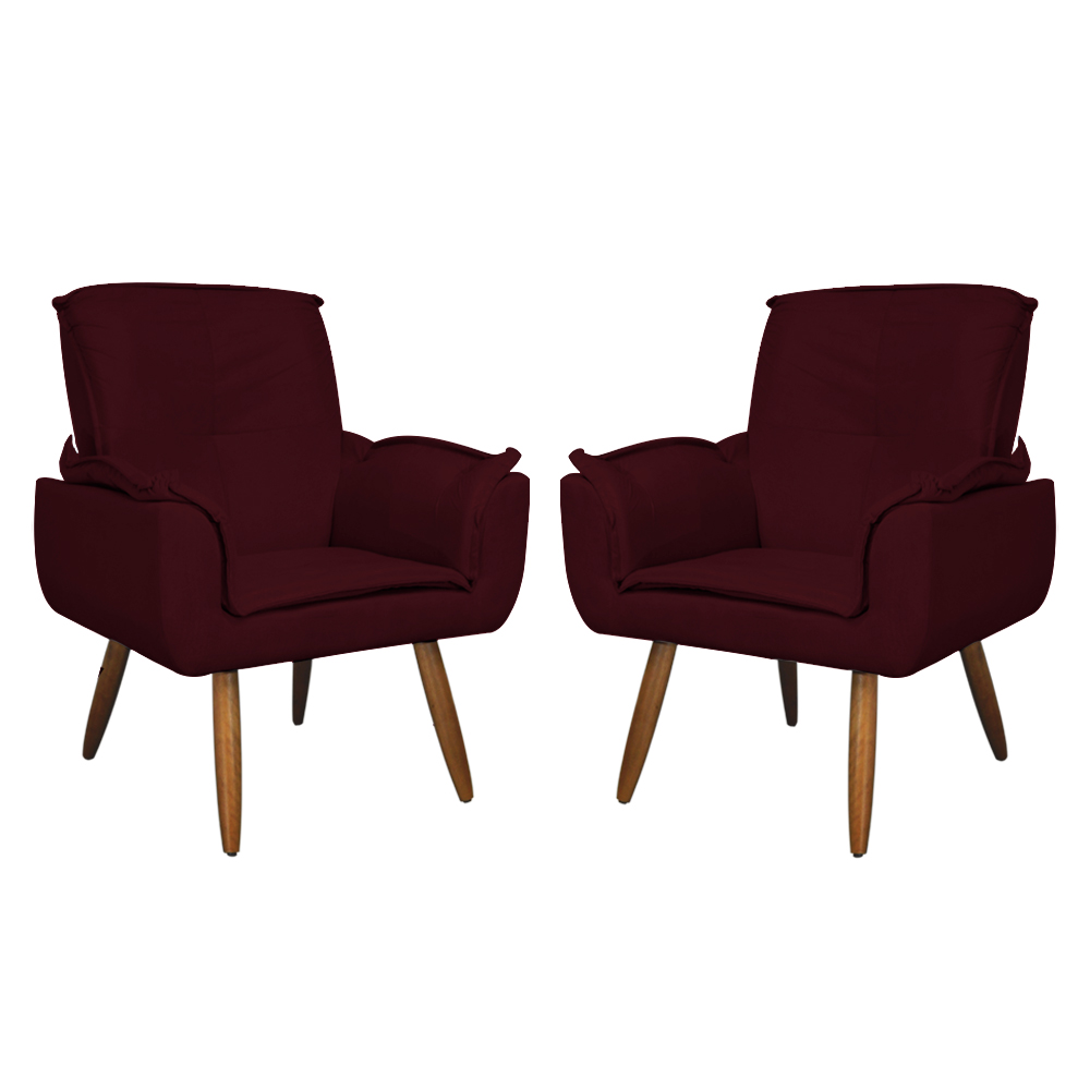 Kit 02 Poltronas Decorativa Emília Plus Suede Bordô - Ds Móveis
