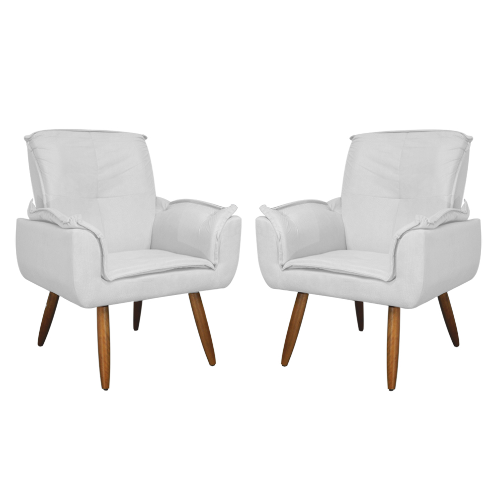 Kit 02 Poltronas Decorativa Emília Plus Suede Branco - Ds Móveis