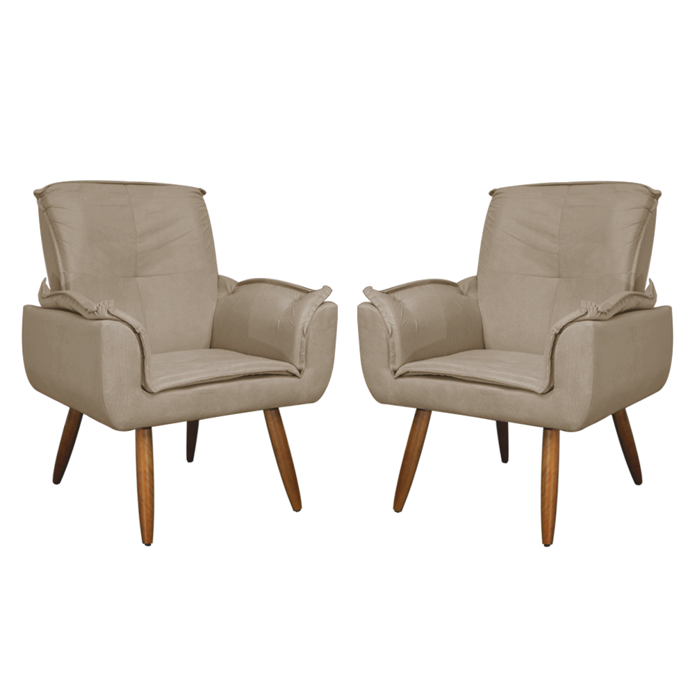 Kit 02 Poltronas Decorativa Emília Plus Suede Capuccino - Ds Móveis