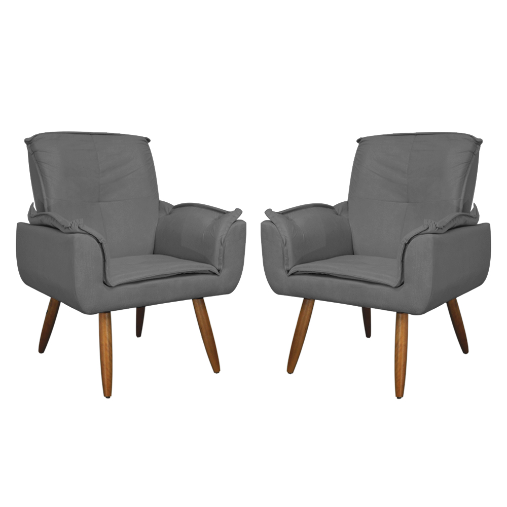 Kit 02 Poltronas Decorativa Emília Plus Suede Cinza - Ds Móveis