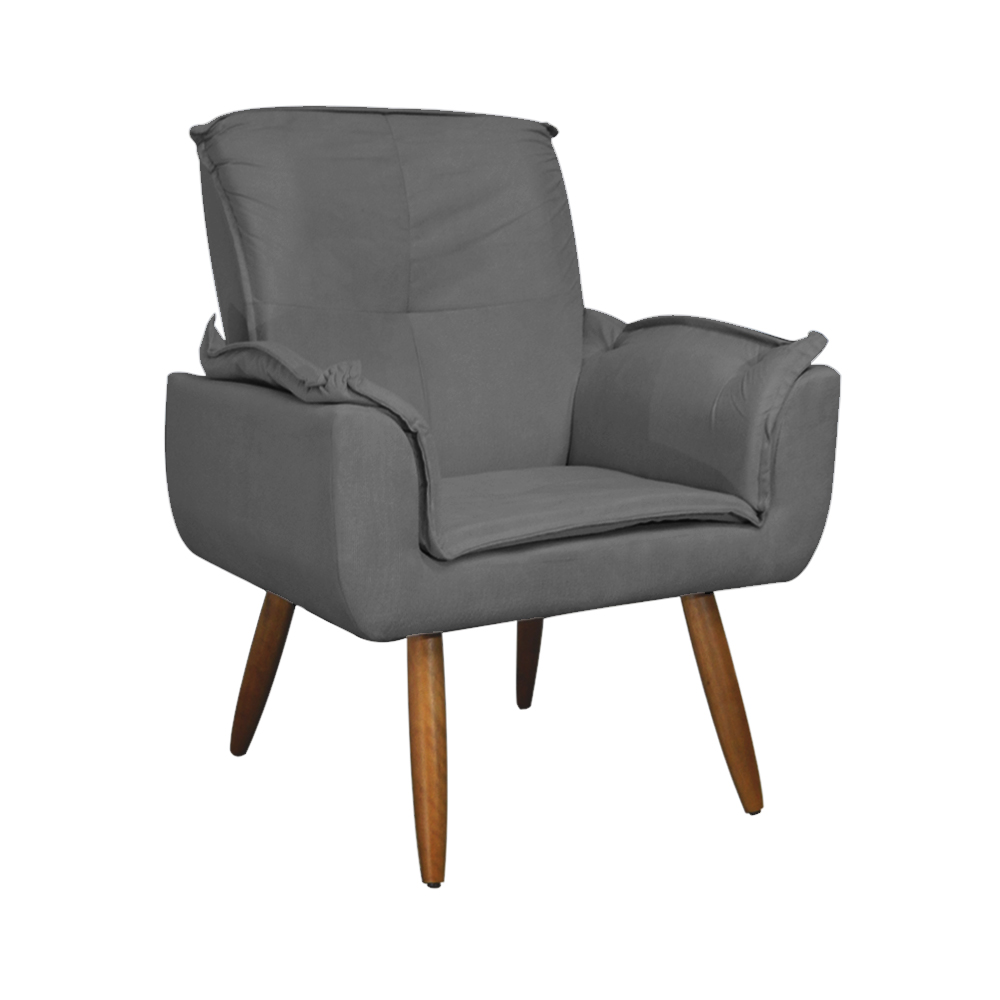 Kit 02 Poltronas Decorativa Emília Plus Suede Cinza - Ds Móveis