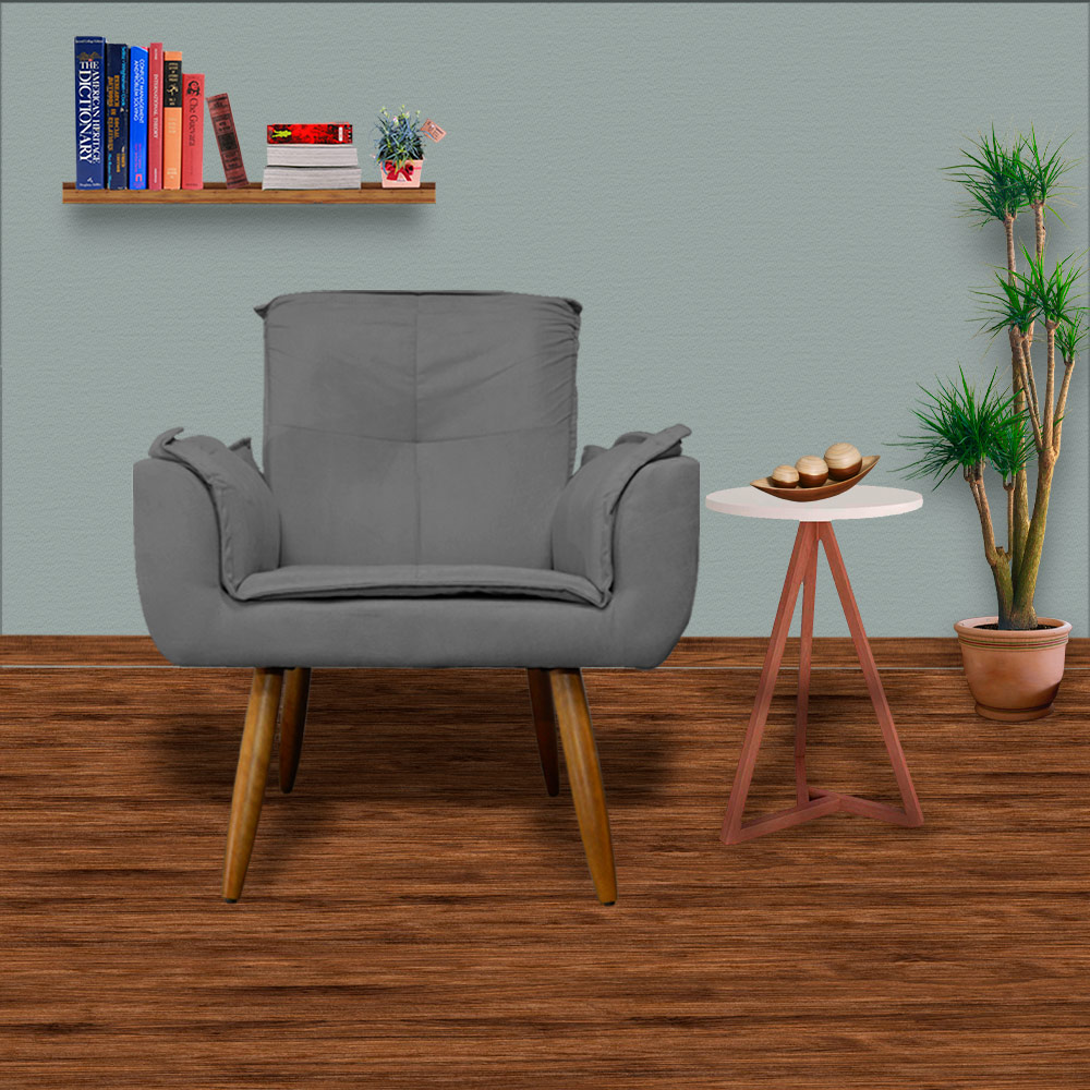 Kit 02 Poltronas Decorativa Emília Plus Suede Cinza - Ds Móveis
