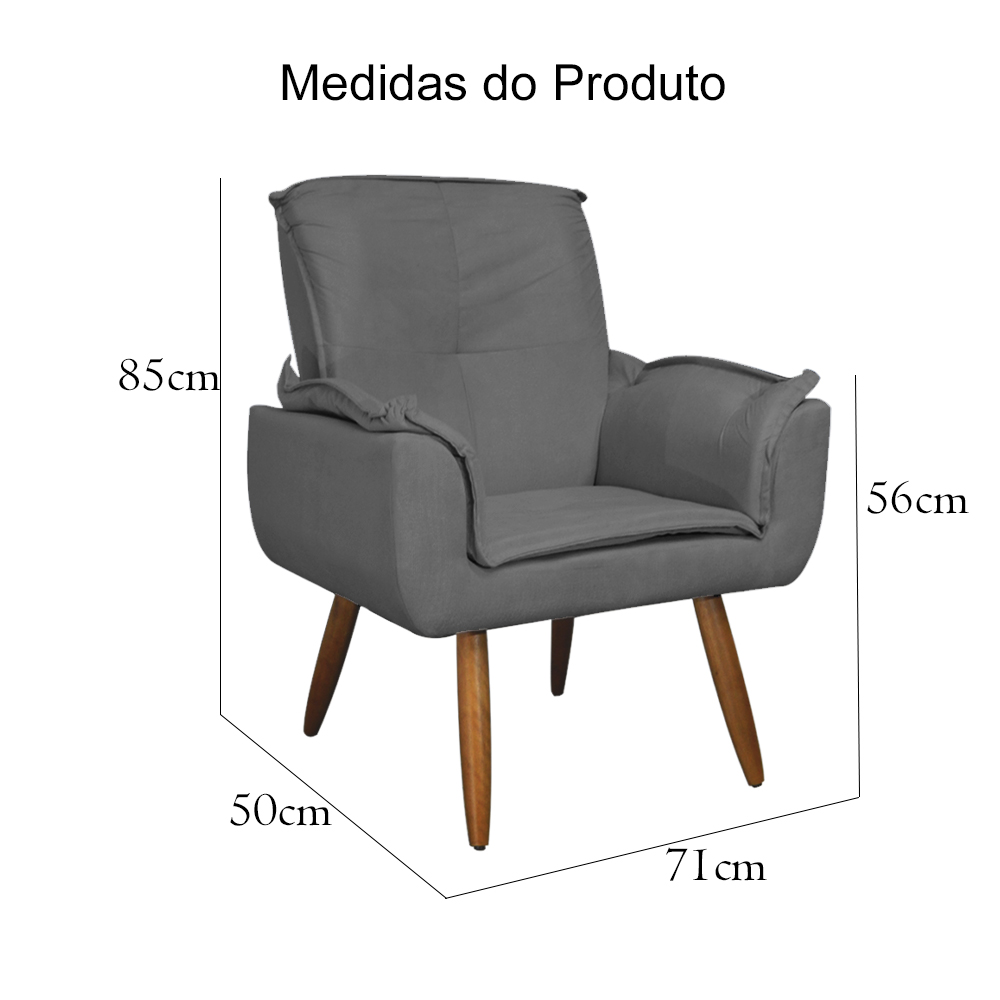 Kit 02 Poltronas Decorativa Emília Plus Suede Cinza - Ds Móveis