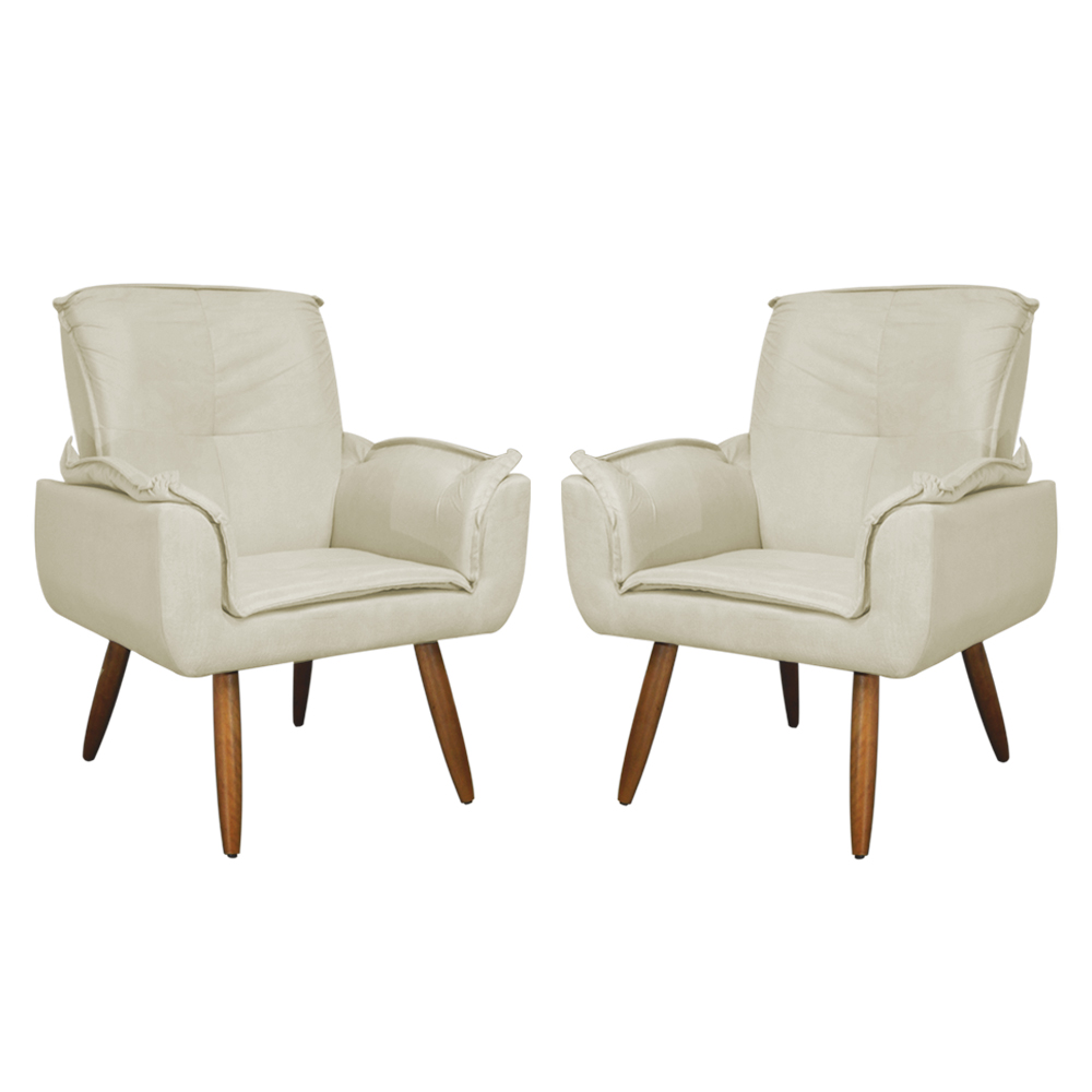 Kit 02 Poltronas Decorativa Emília Plus Suede Diversas Marfim