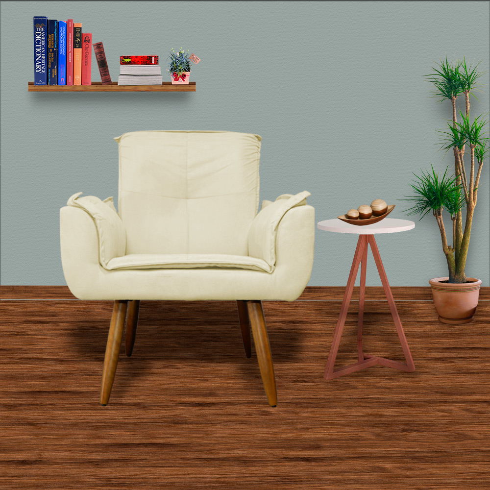 Kit 02 Poltronas Decorativa Emília Plus Suede Diversas Marfim