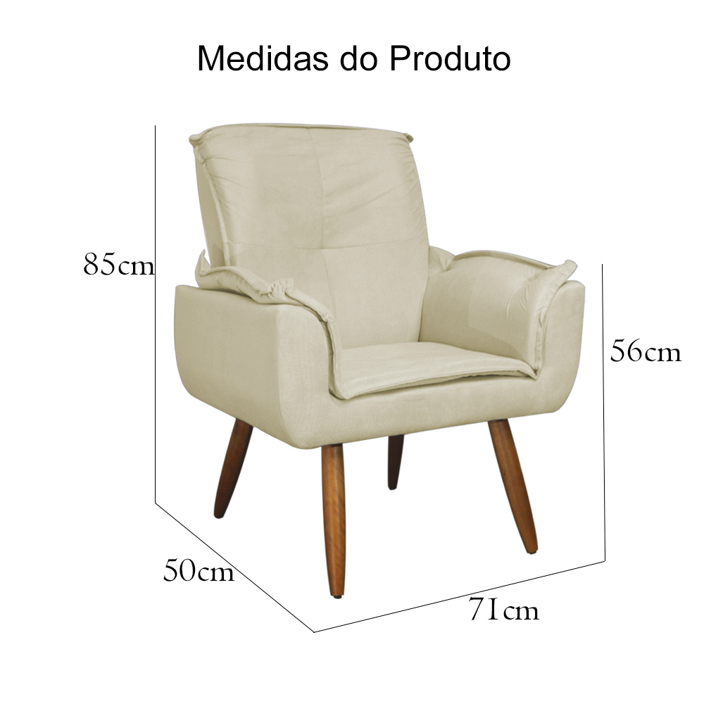 Kit 02 Poltronas Decorativa Emília Plus Suede Diversas Marfim
