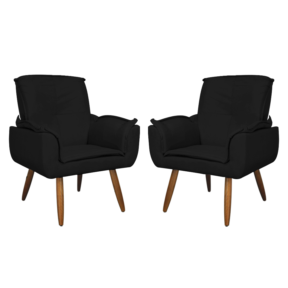 Kit 02 Poltronas Decorativa Emília Plus Suede Diversas Preto