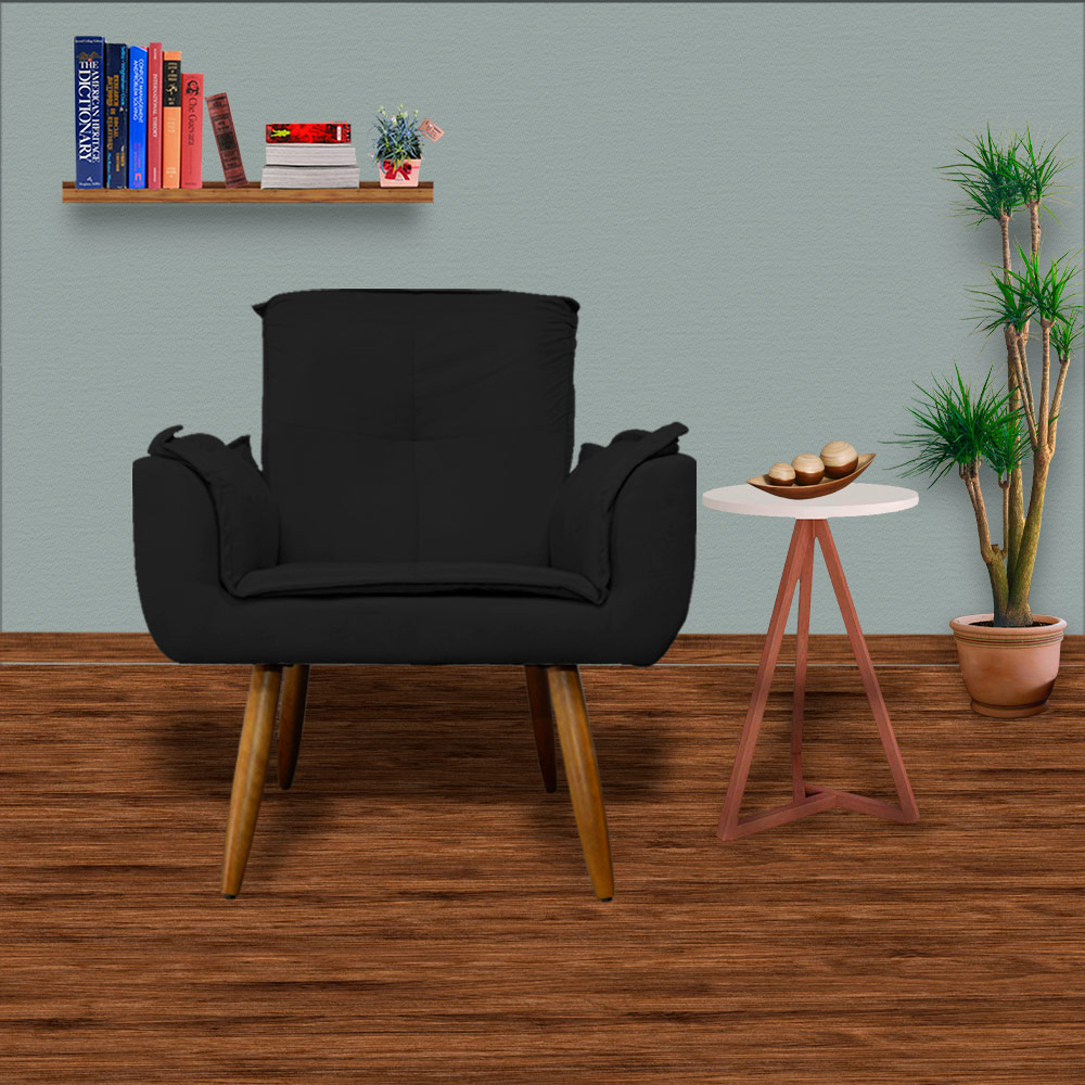 Kit 02 Poltronas Decorativa Emília Plus Suede Diversas Preto