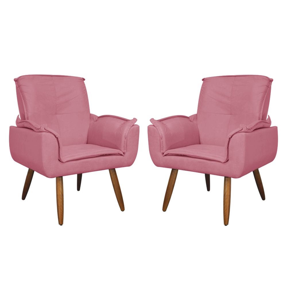 Kit 02 Poltronas Decorativa Emília Plus Suede Diversas Rosa