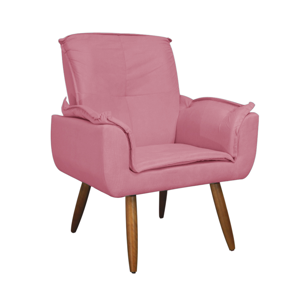 Kit 02 Poltronas Decorativa Emília Plus Suede Diversas Rosa