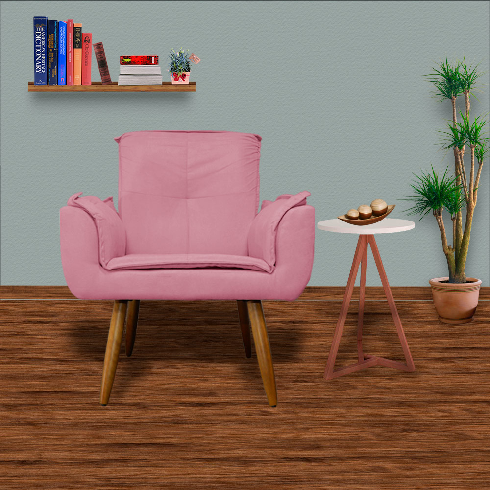 Kit 02 Poltronas Decorativa Emília Plus Suede Diversas Rosa