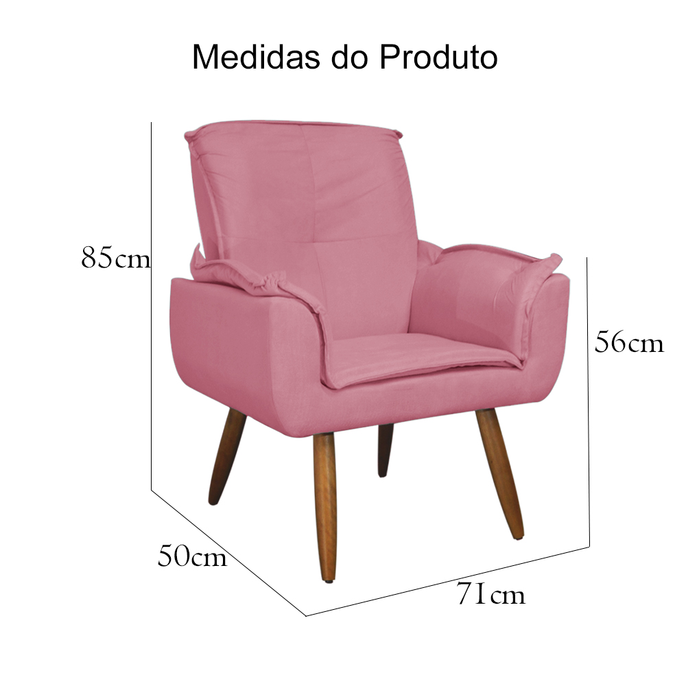 Kit 02 Poltronas Decorativa Emília Plus Suede Diversas Rosa