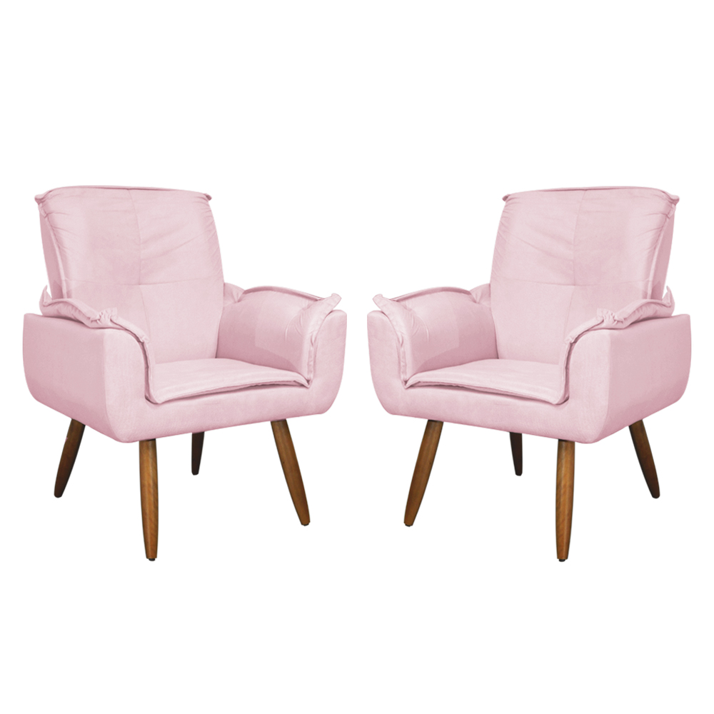 Kit 02 Poltronas Decorativa Emília Plus Suede Diversas Rosa