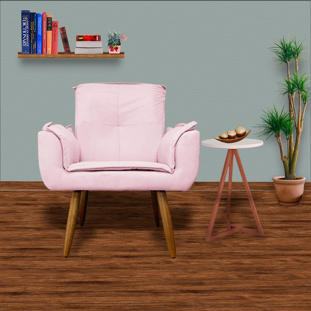 Kit 02 Poltronas Decorativa Emília Plus Suede Diversas Rosa