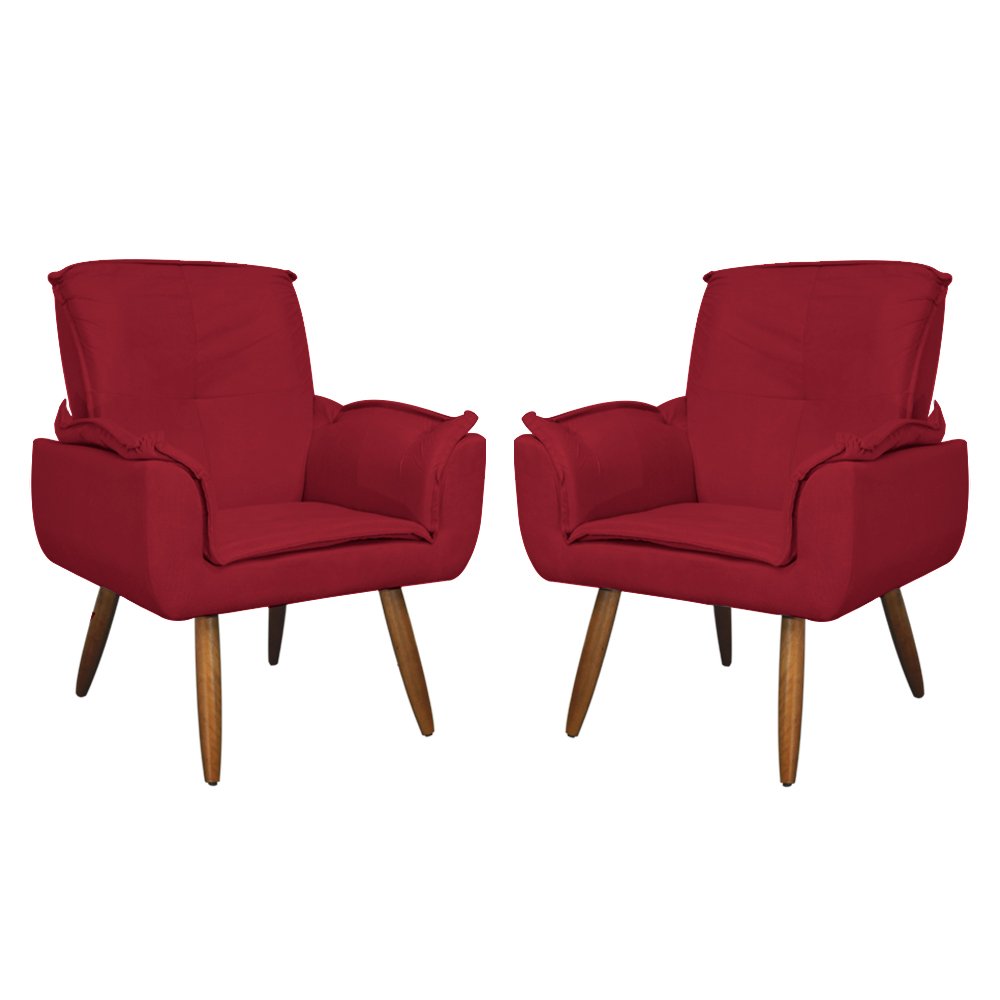 Kit 02 Poltronas Decorativa Emília Plus Suede Vermelho