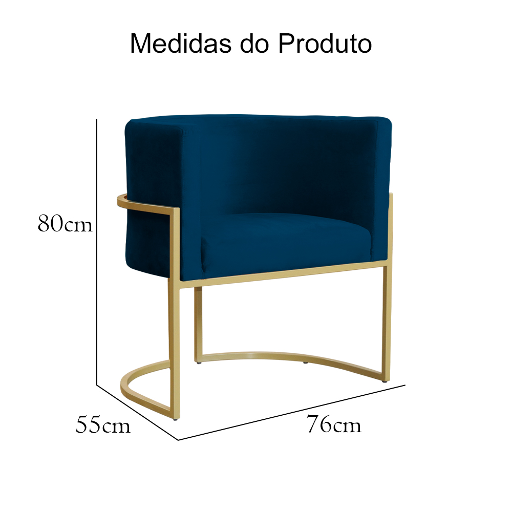 Kit 02 Poltronas Decorativa Luana Luxo Veludo Azul Marinho