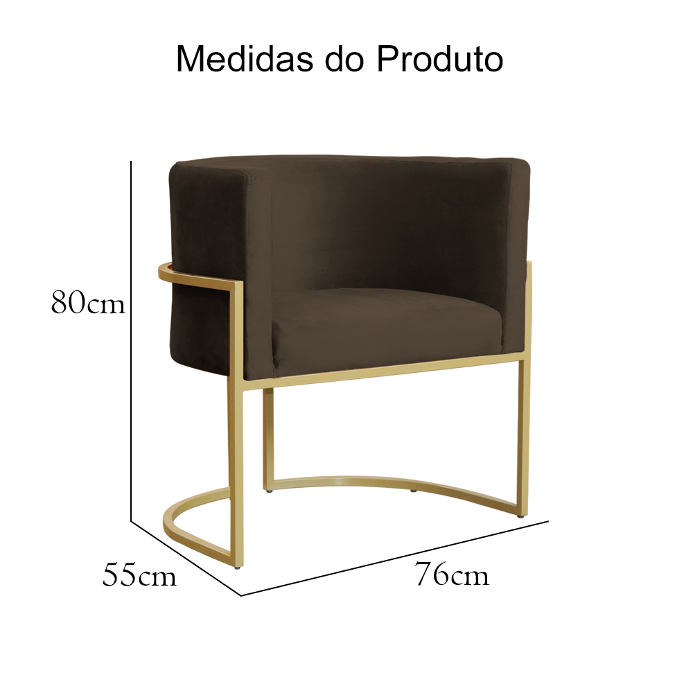 Kit 02 Poltronas Decorativa Luana Luxo Veludo Marrom
