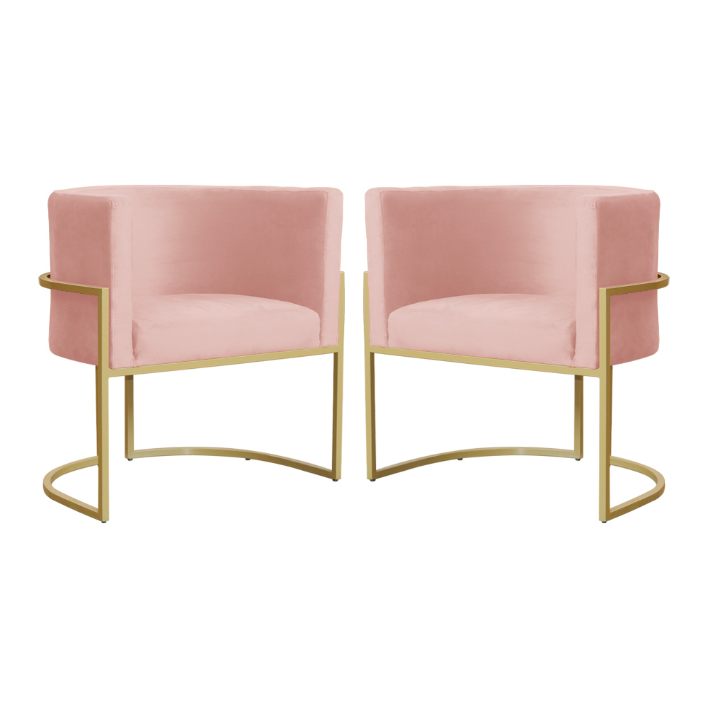 Kit 02 Poltronas Decorativa Luana Luxo Veludo Rosa
