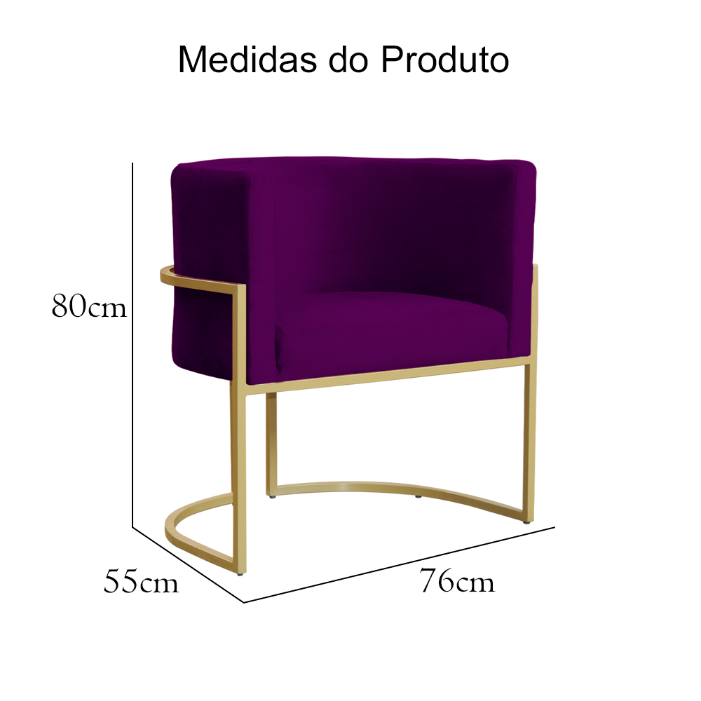 Kit 02 Poltronas Decorativa Luana Luxo Veludo Roxo