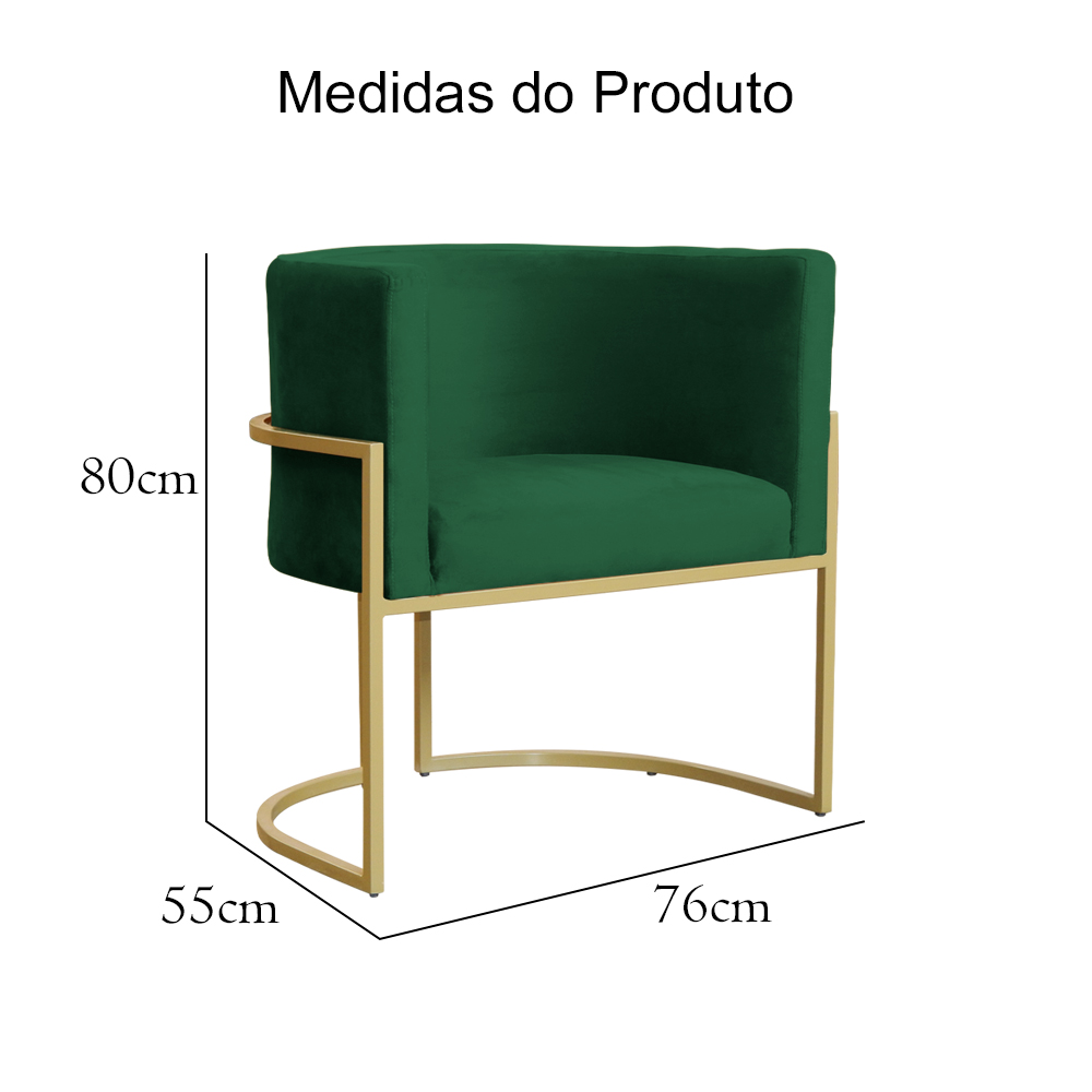 Kit 02 Poltronas Decorativa Luana Luxo Veludo Verde - DS Estofados