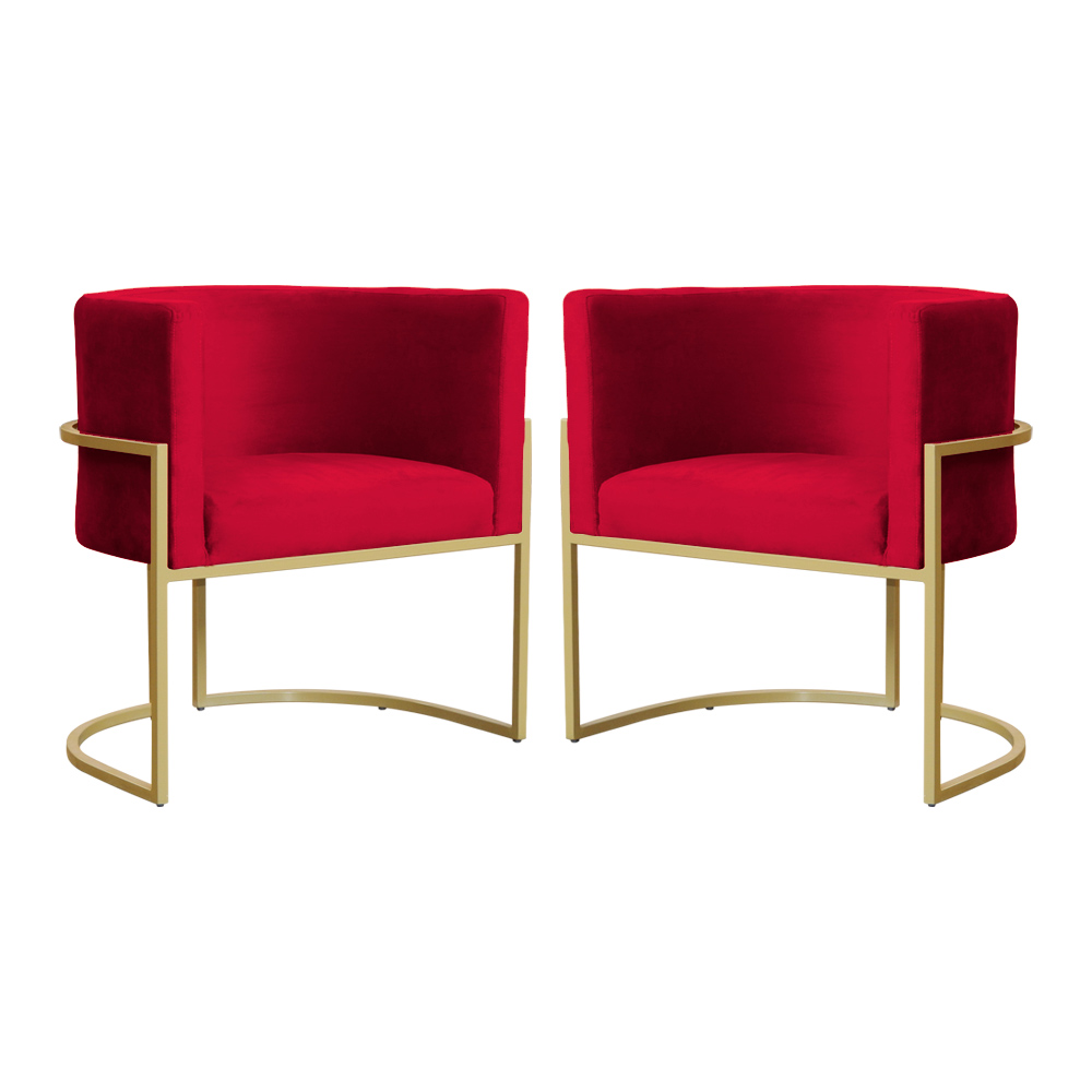 Kit 02 Poltronas Decorativa Luana Luxo Veludo Vermelho