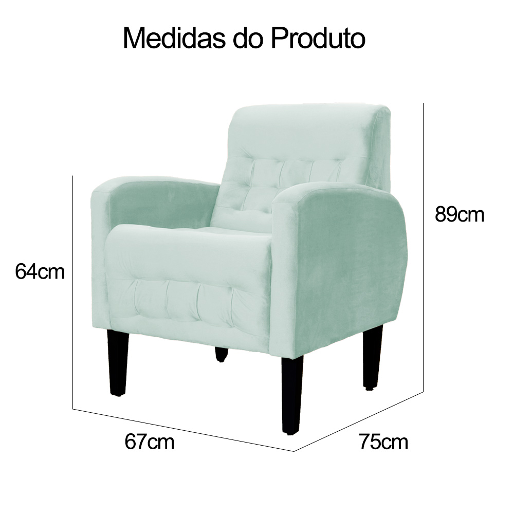 Kit 02 Poltronas Decorativa Luiza Para Escritório Veludo Acqua - DS Estofados