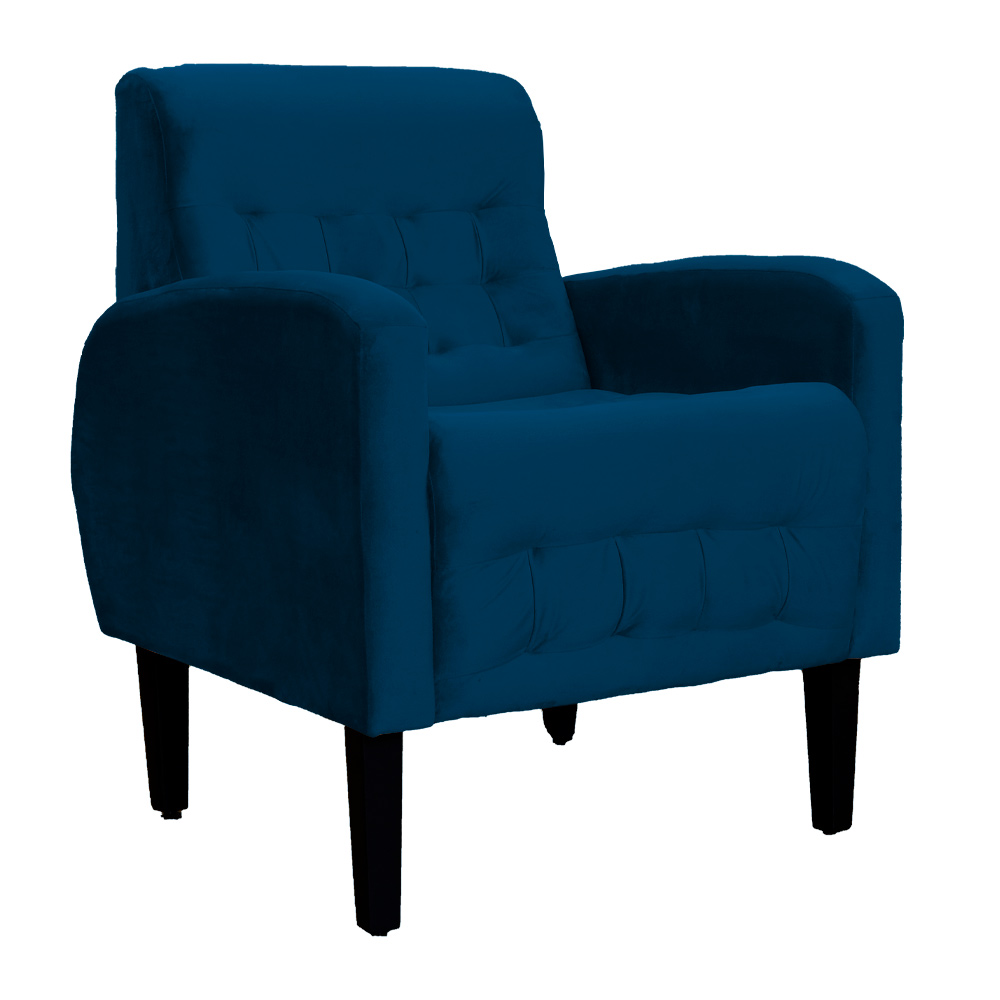Kit 02 Poltronas Decorativa Luiza Para Escritório Veludo Azul Marinho - DS Estofados