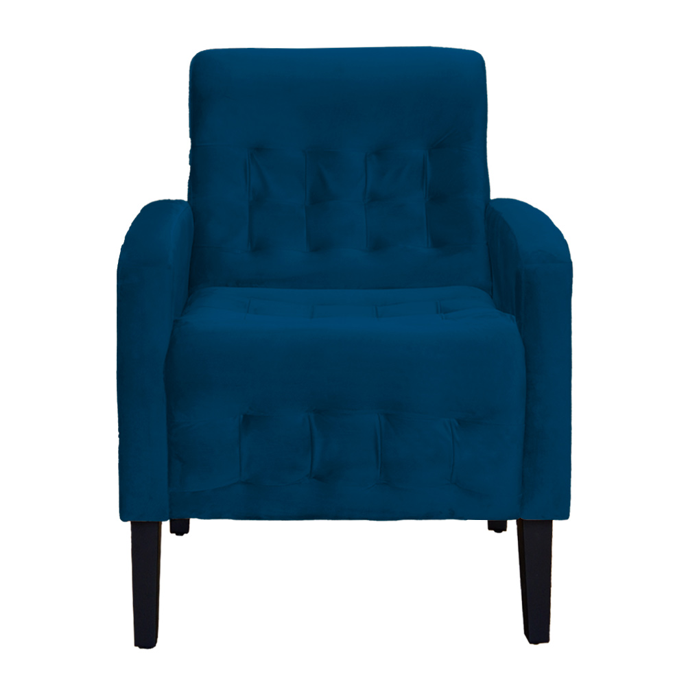 Kit 02 Poltronas Decorativa Luiza Para Escritório Veludo Azul Marinho - DS Estofados