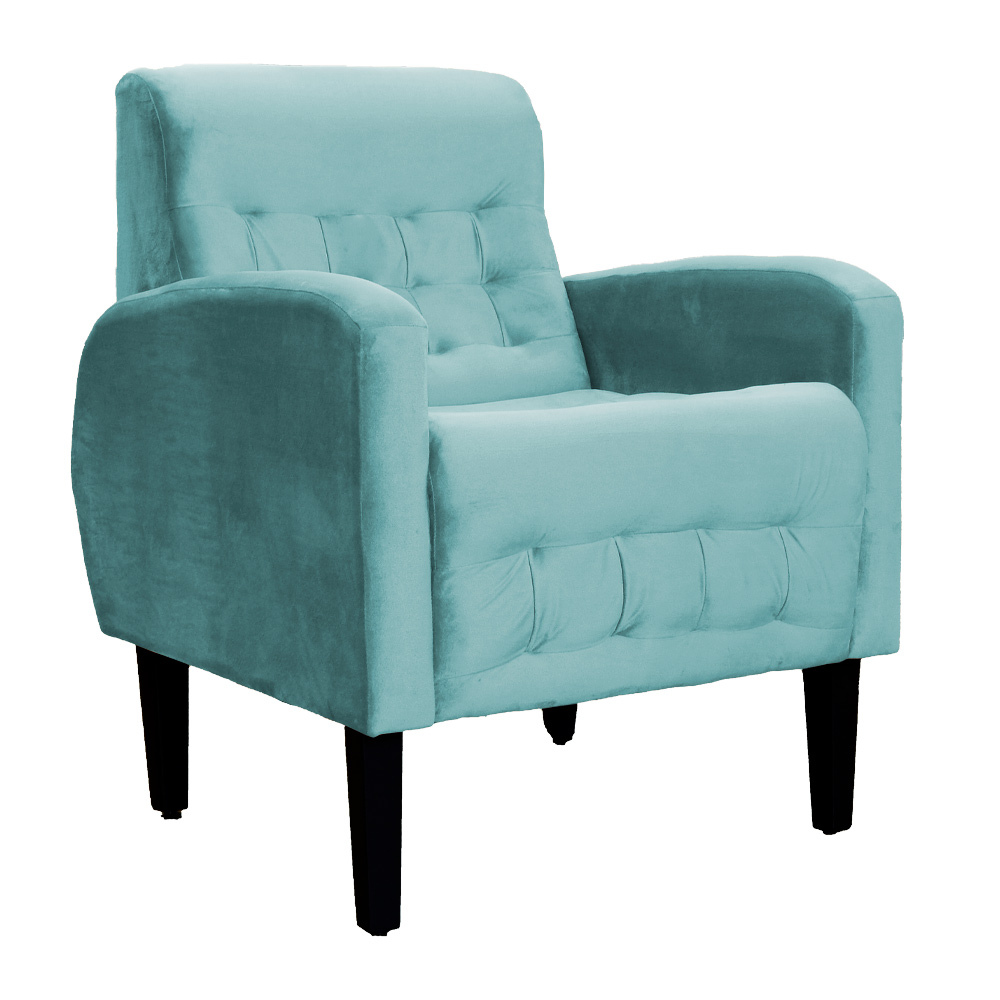 Kit 02 Poltronas Decorativa Luiza Para Escritório Veludo Azul Turquesa - DS Estofados