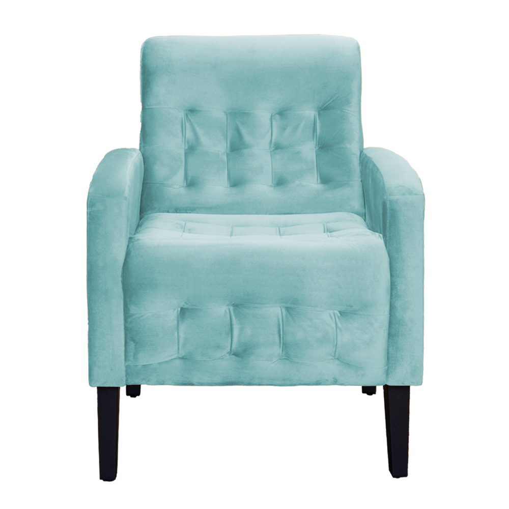 Kit 02 Poltronas Decorativa Luiza Para Escritório Veludo Azul Turquesa - DS Estofados