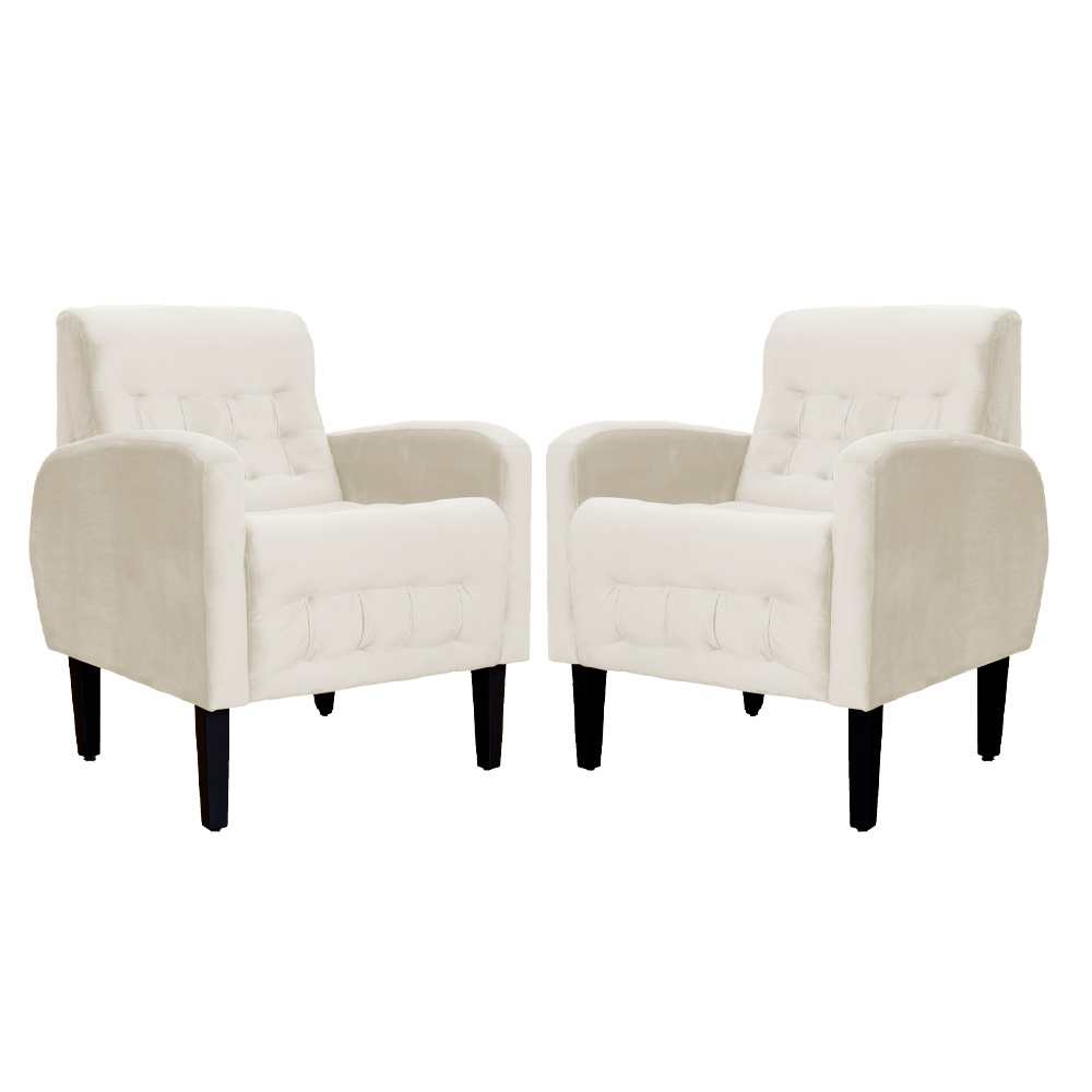 Kit 02 Poltronas Decorativa Luiza Para Escritório Veludo Bege - DS Estofados